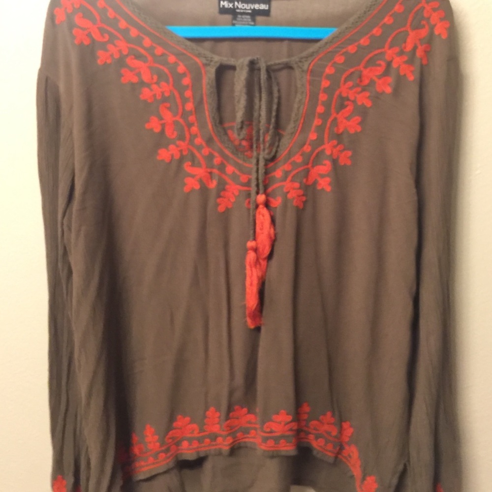 Bohemian style tunic blouse olive green and mango